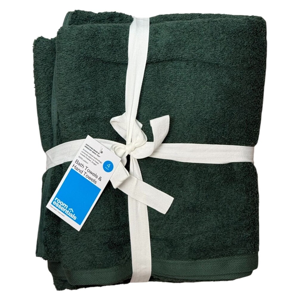 Target‎ Green Bath Towel Essentials Set 2 NWT Antimicrobial 100% Cotton 30x52 in